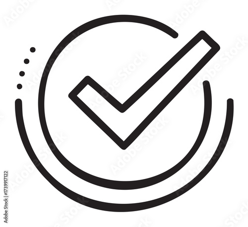 Black outline icon of a simple check mark enclosed within a circular border, symbolizing approval or completion.