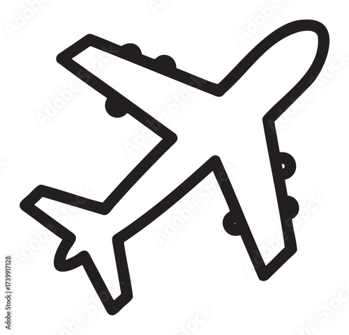 Black outline vector icon of a simple airplane silhouette, representing aviation and travel concepts.