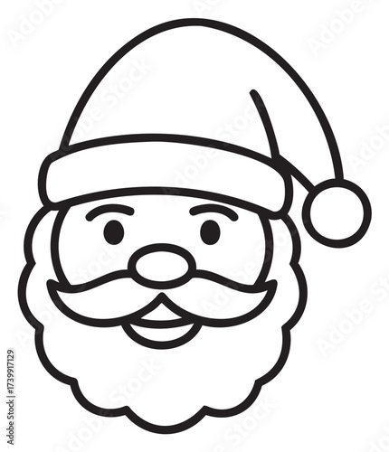 Black outline illustration of a jolly santa claus face with a mustache, beard, and classic hat.