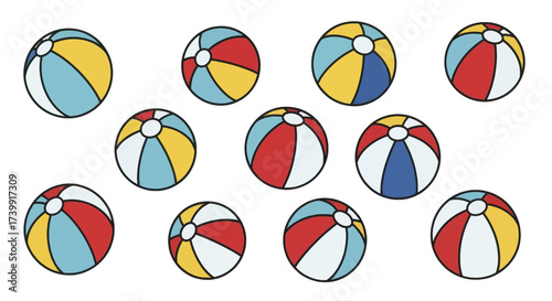 Set of colorful inflatable beach balls illustration.