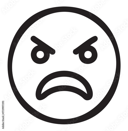 Bold black outline of an angry face emoticon with downturned mouth and furrowed brows.