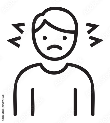 Black outline icon of a person with a sad expression and lines indicating stress or pain around the head.
