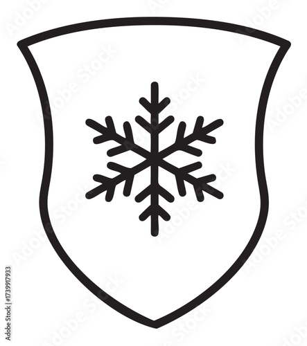Black outline icon of a shield with a snowflake symbol, representing protection or defense against cold elements.