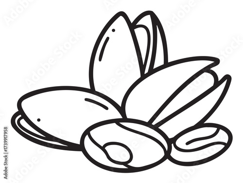 Black outline vector icon of assorted mussels and clams with detailed shell features. minimalist design for seafood and culinary themes.