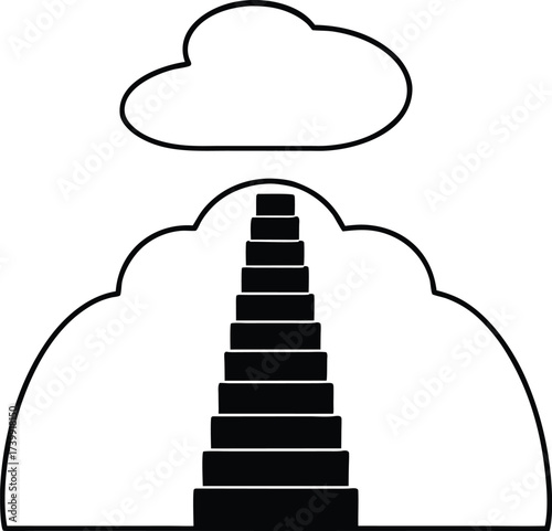 surreal giant staircase leading into clouds vector illustration on transparent background