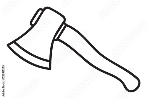 Black outline of a simple axe with a curved handle, depicting a traditional tool design for chopping and cutting.