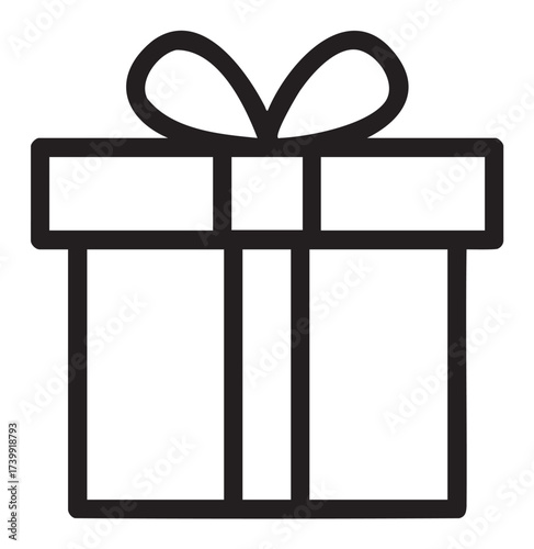 Black outline icon of a neatly wrapped gift box with a bow on top, symbolizing celebration and giving.