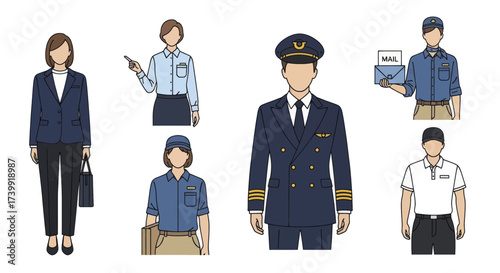 Vector illustration set of various occupations and uniforms.