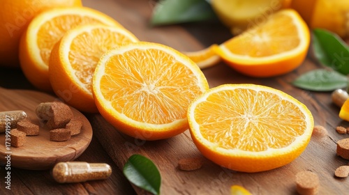 Natural Herbal Capsules Containing Vitamin C Supplements Enhancing Immune System Wellness