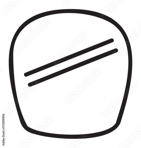 Black outline of a simple, oval-shaped car side mirror with two parallel lines indicating reflection.