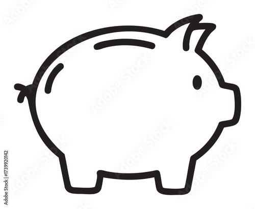 Black outline image of a classic piggy bank with a coin slot on top, symbolizing savings and financial planning.