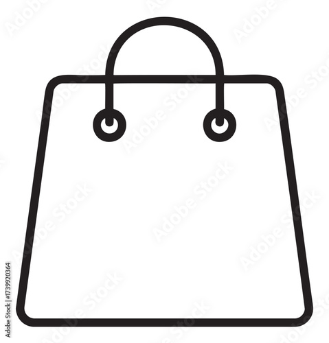 Simple black outline icon of a shopping bag with handles, representing retail and consumerism concepts.