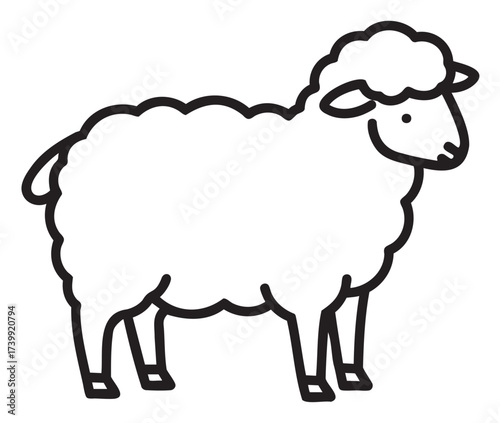 Black outline icon of a simple sheep with a fluffy wool coat and a friendly expression. minimal linear illustration for farm, wool, and livestock concepts.