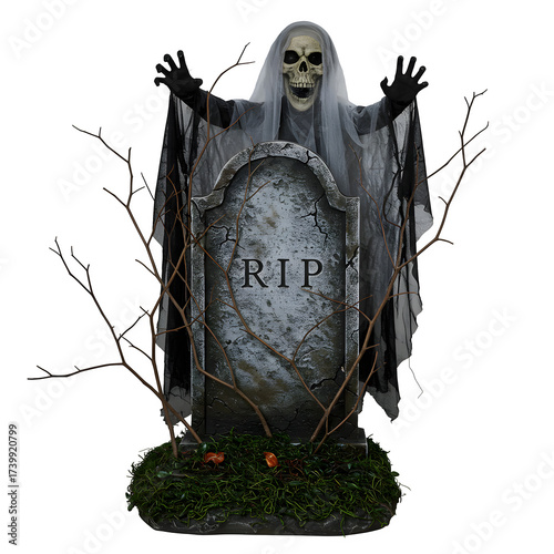 Creepy Halloween decoration perfect for spooky graveyard scenes. Isolated on white or transparent background. PNG format.