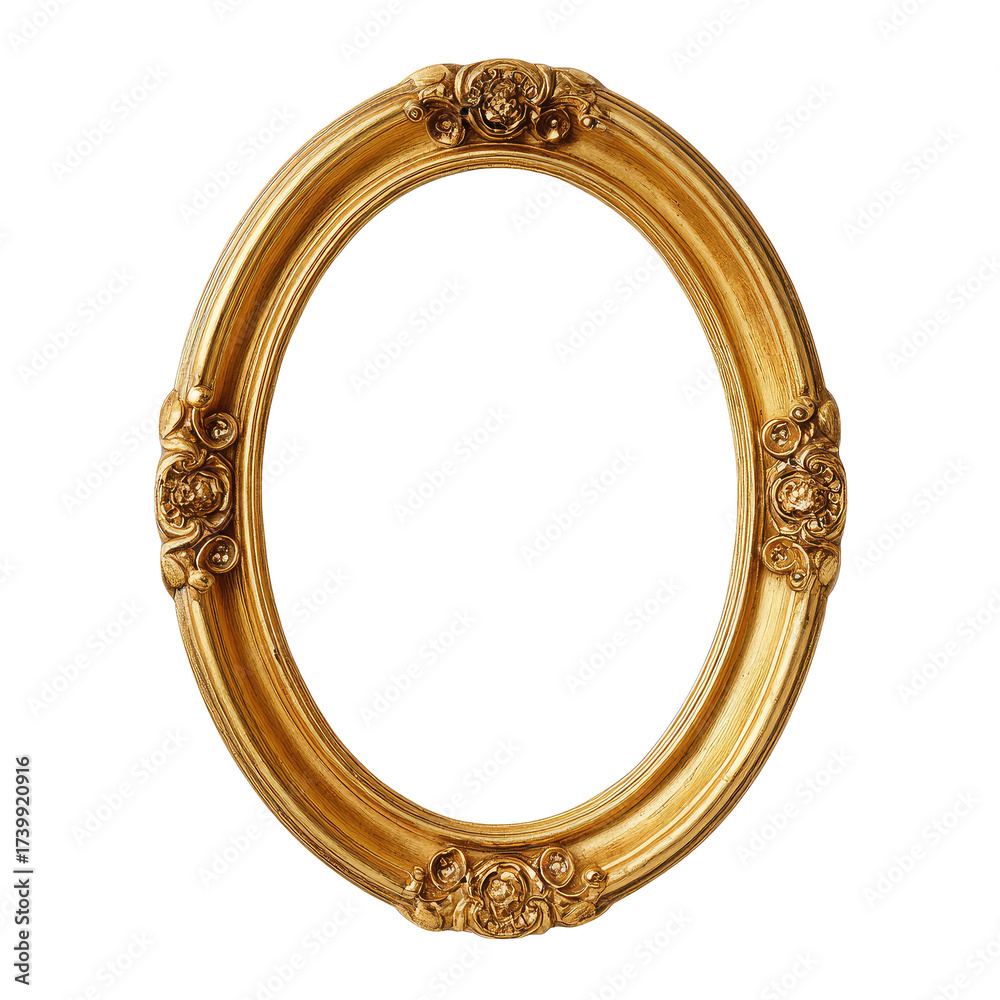 Fototapeta premium Gold oval frame with decorative rosettes