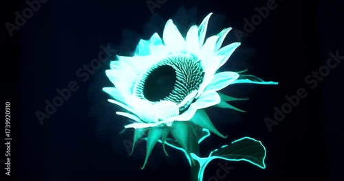 Vibrant glowing sunflower illustration against a dark background, showcasing nature's beauty