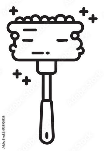 Black outline icon of a simple hand-held cleaning duster with a handle and fluffy head, ideal for dust and dirt removal.