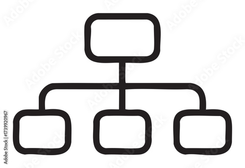 Black outline simple diagram of a hierarchical flowchart with a central node connected to three subordinate nodes.