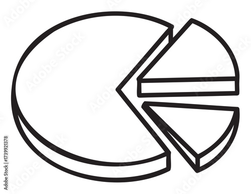 Black outline vector icon of a segmented pie chart with one large and two smaller triangular sections removed, representing data or analysis concepts.