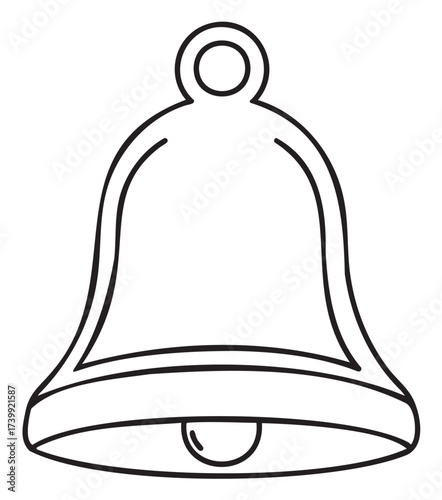 Black outline vector icon of a simple bell with a curved clapper. minimal linear illustration for communication and notification concepts.