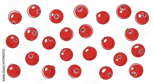 Collection of ripe red cranberries isolated on a white background.