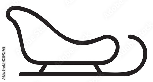 Black outline icon of a simple, sleek sled with curved lines and minimalist design. suitable for winter sports and transportation concepts.
