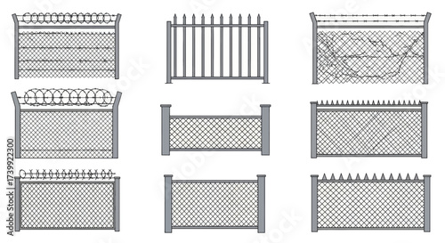 Collection of various security fences including barbed wire razor wire and chain link designs.