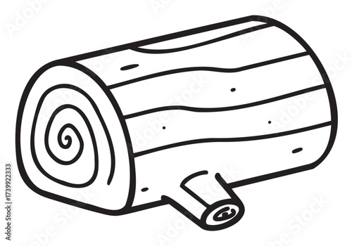 Black outline drawing of a cylindrical wooden log with visible rings and a small branch protruding from the side.