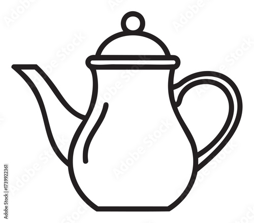 Black outline icon of a traditional teapot with a curved spout and a round lid, suitable for kitchen and beverage concepts.