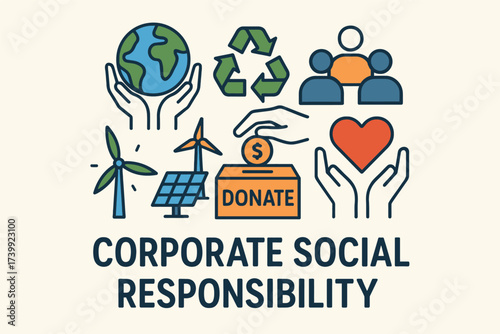 Corporate Social Responsibility, CSR illustration, sustainable business concept, ethical company 