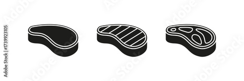Minimalist steak icons set for culinary projects and design