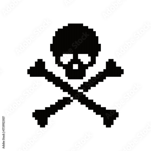 Pixelated skull and crossbones icon for warning or danger themes