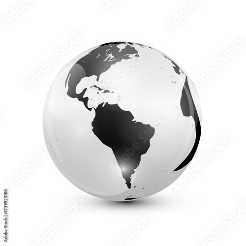 Monochrome globe highlighting americas for education and design projects
