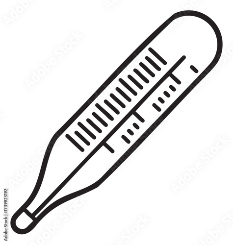 Black outline of a simple, traditional mercury thermometer with measurement lines and numbers.
