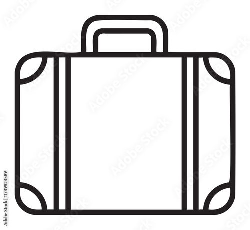 Black outline vector icon of a classic suitcase with handle and corner reinforcements. simple design for travel and luggage concepts.
