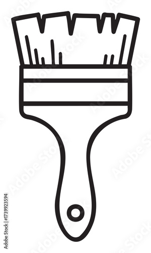 Black outline of a simple, wide paintbrush with a short handle and a hole for hanging.