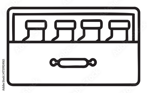 Black outline vector icon of a simple egg carton with six compartments and a handle.