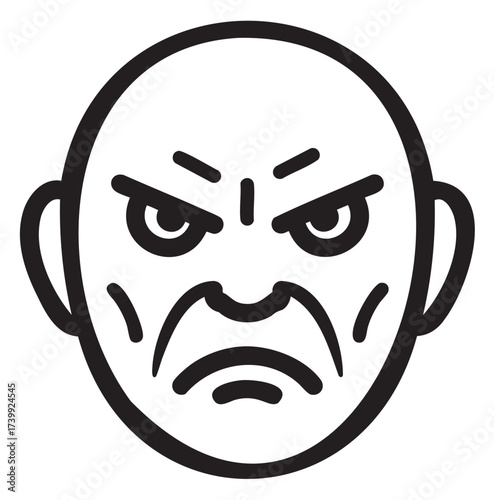 Black outline icon of an angry face with furrowed brows and a frowning mouth, conveying displeasure or frustration.