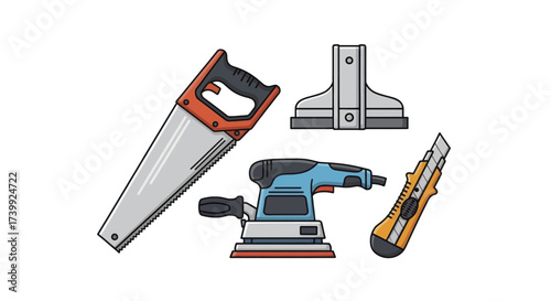 Vector illustration set of carpentry and construction tools.