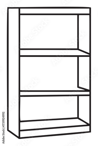 Black outline vector icon of a simple rectangular bookshelf with three shelves in a minimal linear design suitable for organizational and storage concepts.