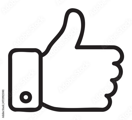 Black outline icon of a human hand showing a thumbs-up gesture with a cuffed sleeve, symbolizing approval or agreement.