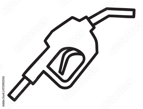 Black outline vector icon of a simple gasoline pump nozzle with a curved handle. minimal linear illustration for fuel and energy concepts.