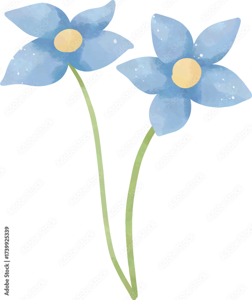 Naklejka premium Watercolor Blue Flowers Illustration, Cute Botanical Clipart