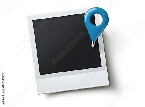 Free Download Blank instant photo with a blue location pin attached, isolated on white background - GFXLoad