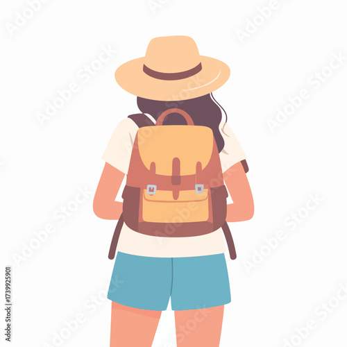 A person wearing a hat and backpack, facing away, ready for a journey.