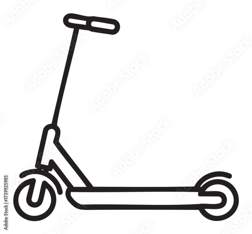 Black outline icon of a minimalist kick scooter with a simple linear design, featuring two wheels and a handlebar.