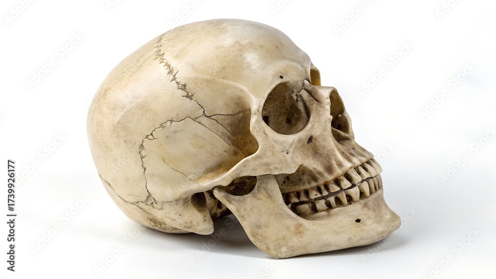 Fototapeta premium A high quality stock photograph of a single skull head isolated on a white background