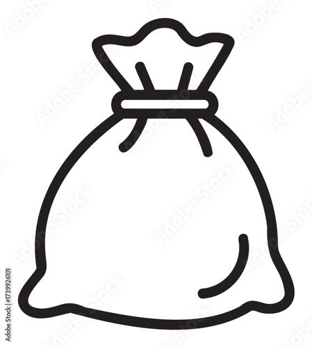 Simple black outline icon of a closed sack with a tied top, resembling a money or storage bag.