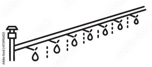 Black outline icon of a simple sprinkler irrigation system with water droplets illustrating distribution for agricultural or garden purposes.