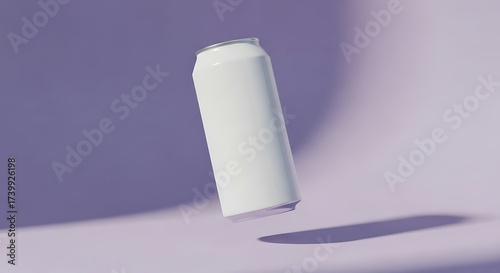 Wallpaper Mural Levitating White Aluminum Drink Can Mockup in a Minimalist Purple Studio with Soft Shadow. Torontodigital.ca